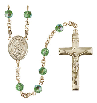 14 Karat Gold-Filled 6mm Austrian Crystal Virgen del Carmen Rosary in Peridot