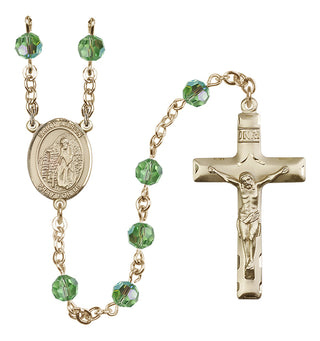 14 Karat Gold-Filled 6mm Austrian Crystal Saint Aaron Rosary in Peridot