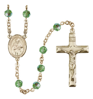 14 Karat Gold-Filled 6mm Austrian Crystal Saint Gabriel Possenti Rosary in Peridot