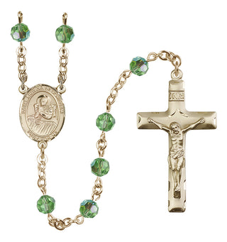 14 Karat Gold-Filled 6mm Austrian Crystal Saint Lidwina of Schiedam Rosary in Peridot