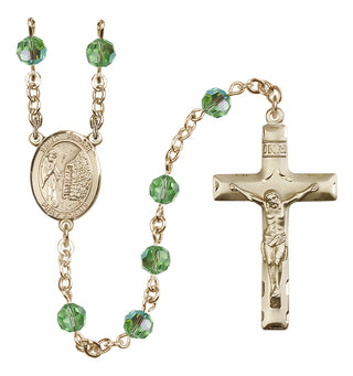 14 Karat Gold-Filled 6mm Austrian Crystal Saint Fiacre Rosary in Peridot