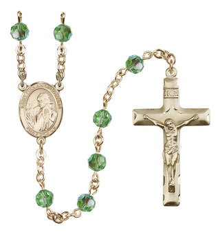 14 Karat Gold-Filled 6mm Austrian Crystal Saint Finnian of Clonard Rosary in Peridot