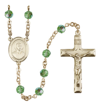 14 Karat Gold-Filled 6mm Austrian Crystal Saint John Berchmans Rosary in Peridot