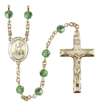 14 Karat Gold-Filled 6mm Austrian Crystal Saint Honorius of Amiens Rosary in Peridot