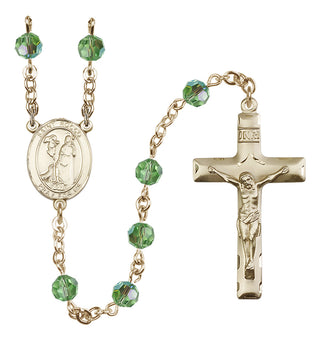 14 Karat Gold-Filled 6mm Austrian Crystal Saint Rocco Rosary in Peridot