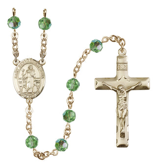 14 Karat Gold-Filled 6mm Austrian Crystal Saint Bernadine of Sienna Rosary in Peridot