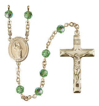 14 Karat Gold-Filled 6mm Austrian Crystal Saint Columbkille Rosary in Peridot