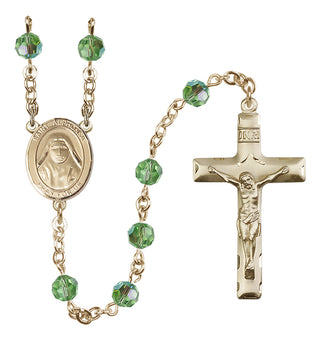 14 Karat Gold-Filled 6mm Austrian Crystal Saint Alphonsa of India Rosary in Peridot