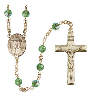 14 Karat Gold-Filled 6mm Austrian Crystal Saint Damien of Molokai Rosary in Peridot