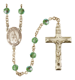 14 Karat Gold-Filled 6mm Austrian Crystal Our Lady of Rosa Mystica Rosary in Peridot