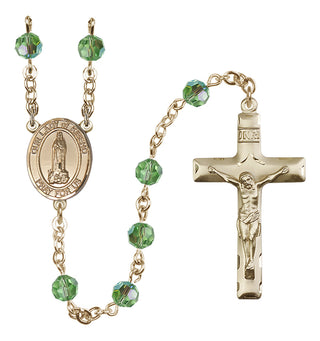 14 Karat Gold-Filled 6mm Austrian Crystal Our Lady of Kibeho Rosary in Peridot