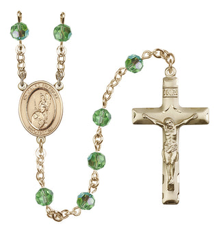 14 Karat Gold-Filled 6mm Austrian Crystal Guardian Angel of the World Rosary in Peridot