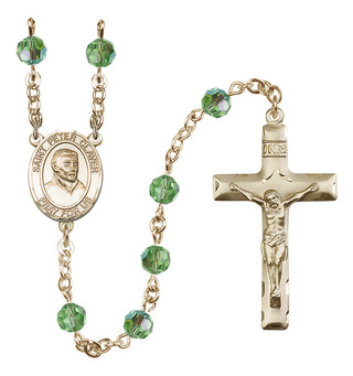 14 Karat Gold-Filled 6mm Austrian Crystal Saint Peter Claver Rosary in Peridot