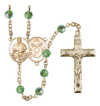 14 Karat Gold-Filled 6mm Austrian Crystal Pope Francis Rosary in Peridot