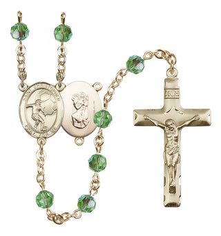14 Karat Gold-Filled 6mm Austrian Crystal Saint Christopher / Football Rosary in Peridot
