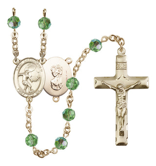 14 Karat Gold-Filled 6mm Austrian Crystal Saint Christopher/Soccer Rosary in Peridot