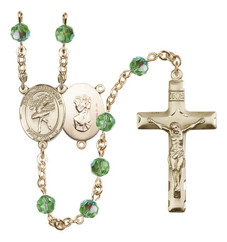 14 Karat Gold-Filled 6mm Austrian Crystal Saint Christopher/Dance Rosary in Peridot