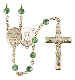 14 Karat Gold-Filled 6mm Austrian Crystal Saint Christopher / Karate Rosary in Peridot