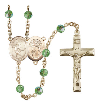 14 Karat Gold-Filled 6mm Austrian Crystal Saint Sebastian / Soccer Rosary in Peridot