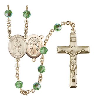 14 Karat Gold-Filled 6mm Austrian Crystal Saint Sebastian/Wrestling Rosary in Peridot