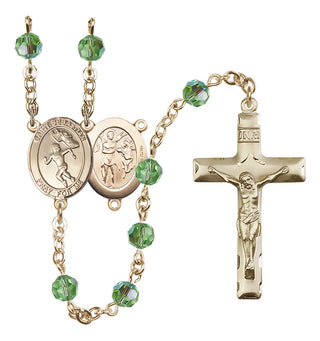 14 Karat Gold-Filled 6mm Austrian Crystal Saint Sebastian /Track&Field-Women Rosary in Peridot