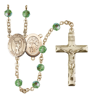 14 Karat Gold-Filled 6mm Austrian Crystal Saint Sebastian/Lacrosse Rosary in Peridot