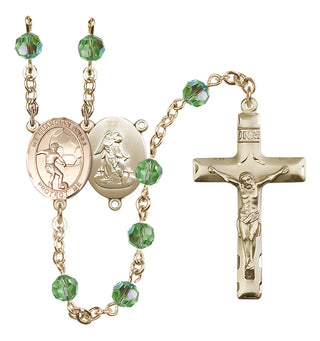 14 Karat Gold-Filled 6mm Austrian Crystal Guardian Angel/Soccer Rosary in Peridot