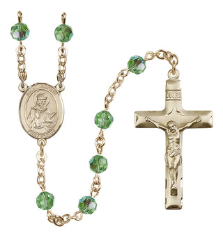 14 Karat Gold 6mm Austrian Crystal Saint Isidore of Seville Rosary in Peridot