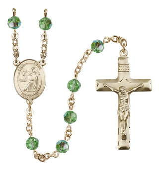 14 Karat Gold 6mm Austrian Crystal Saint Luke the Apostle Rosary in Peridot