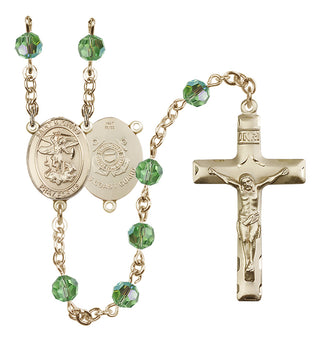 14 Karat Gold 6mm Austrian Crystal Saint Michael / Coast Guard Rosary in Peridot