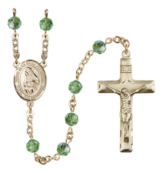 14 Karat Gold 6mm Austrian Crystal Virgen de la Divina Providencia Rosary in Peridot