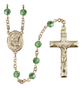 14 Karat Gold 6mm Austrian Crystal Saint Raymond Nonnatus Rosary in Peridot