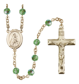 14 Karat Gold 6mm Austrian Crystal Saint Rita of Cascia Rosary in Peridot