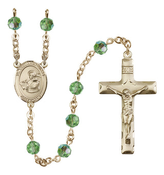 14 Karat Gold 6mm Austrian Crystal Saint Thomas Aquinas Rosary in Peridot