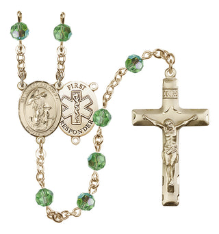 14 Karat Gold 6mm Austrian Crystal Guardian Angel/1st Responders Rosary in Peridot