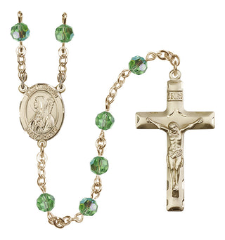 14 Karat Gold 6mm Austrian Crystal Saint Brigid of Ireland Rosary in Peridot