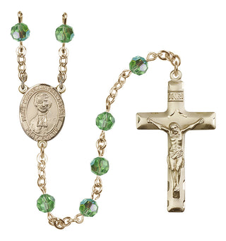 14 Karat Gold 6mm Austrian Crystal Saint Marcellin Champagnat Rosary in Peridot