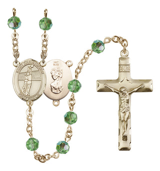 14 Karat Gold 6mm Austrian Crystal Saint Christopher/Volleyball Rosary in Peridot
