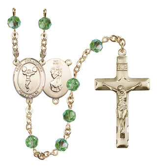 14 Karat Gold 6mm Austrian Crystal Saint Christopher/Cheerleading Rosary in Peridot