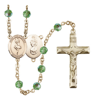 14 Karat Gold 6mm Austrian Crystal Saint Christopher/Dance Rosary in Peridot