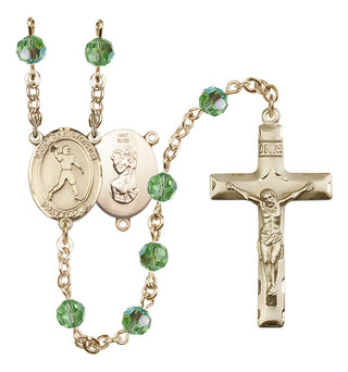 14 Karat Gold 6mm Austrian Crystal Saint Christopher/Football Rosary in Peridot