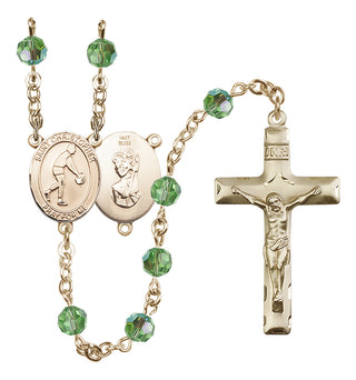 14 Karat Gold 6mm Austrian Crystal Saint Christopher/Basketball Rosary in Peridot