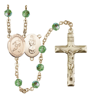 14 Karat Gold 6mm Austrian Crystal Saint Christopher/Soccer Rosary in Peridot