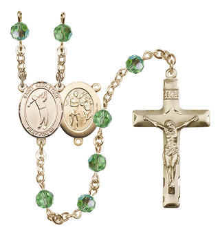 14 Karat Gold 6mm Austrian Crystal Saint Sebastian/Golf Rosary in Peridot