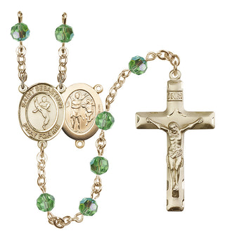 14 Karat Gold 6mm Austrian Crystal Saint Sebastian/Martial Arts Rosary in Peridot