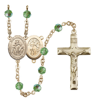 14 Karat Gold 6mm Austrian Crystal Saint Sebastian/Wrestling Rosary in Peridot