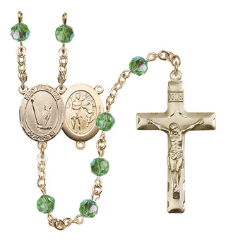 14 Karat Gold 6mm Austrian Crystal Saint Sebastian/Gymnastics Rosary in Peridot