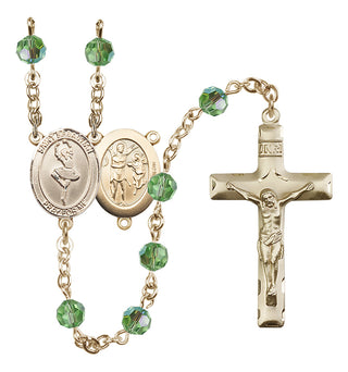 14 Karat Gold 6mm Austrian Crystal Saint Sebastian/Dance Rosary in Peridot
