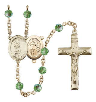 14 Karat Gold 6mm Austrian Crystal Saint Sebastian/Lacrosse Rosary in Peridot