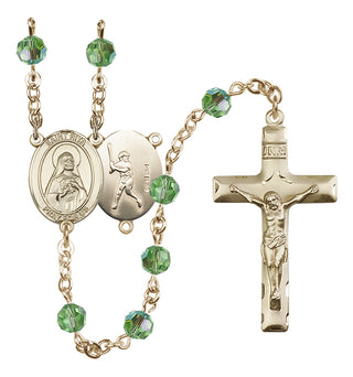 14 Karat Gold 6mm Austrian Crystal Saint Rita / Baseball Rosary in Peridot